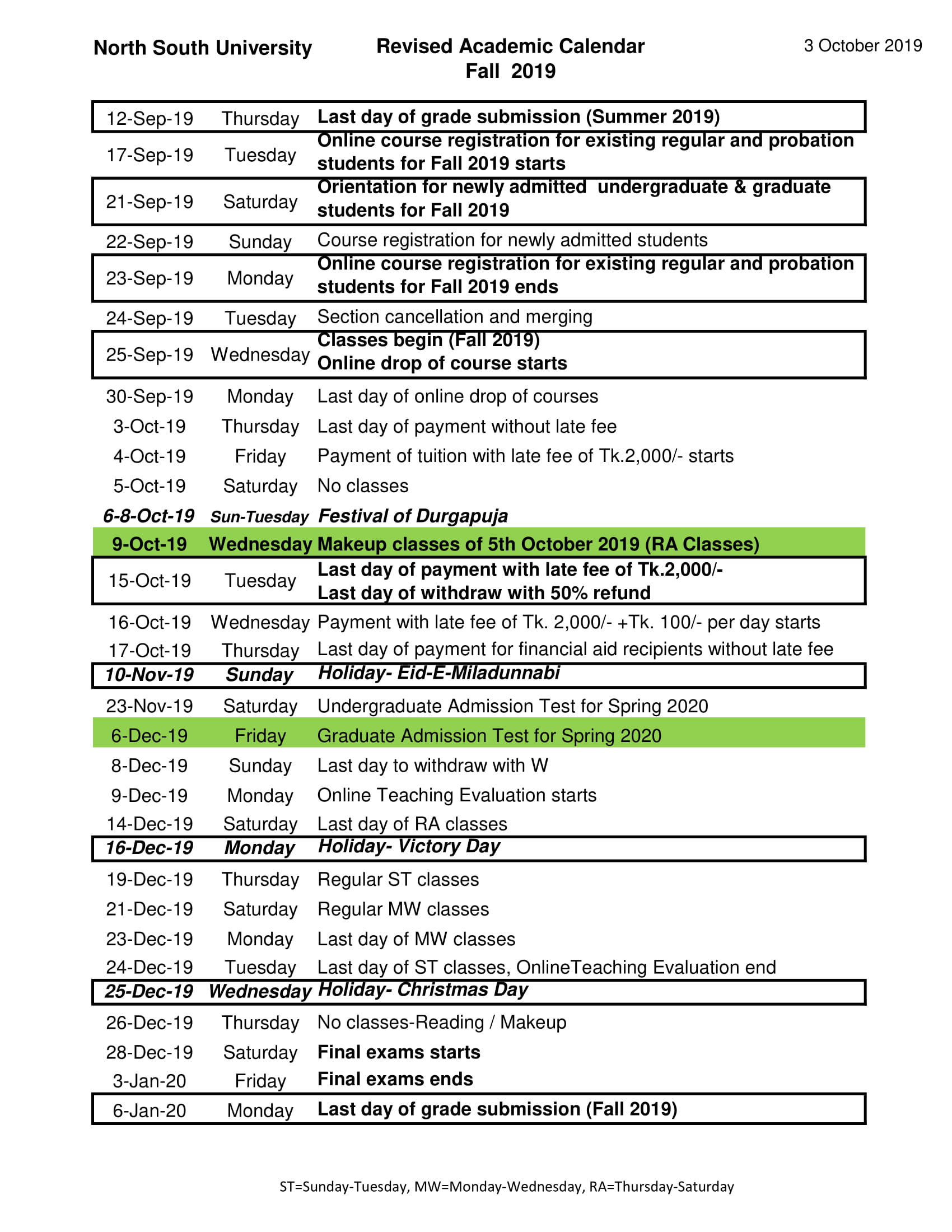 Nsu Academic Calendar Printable Calendar 2023